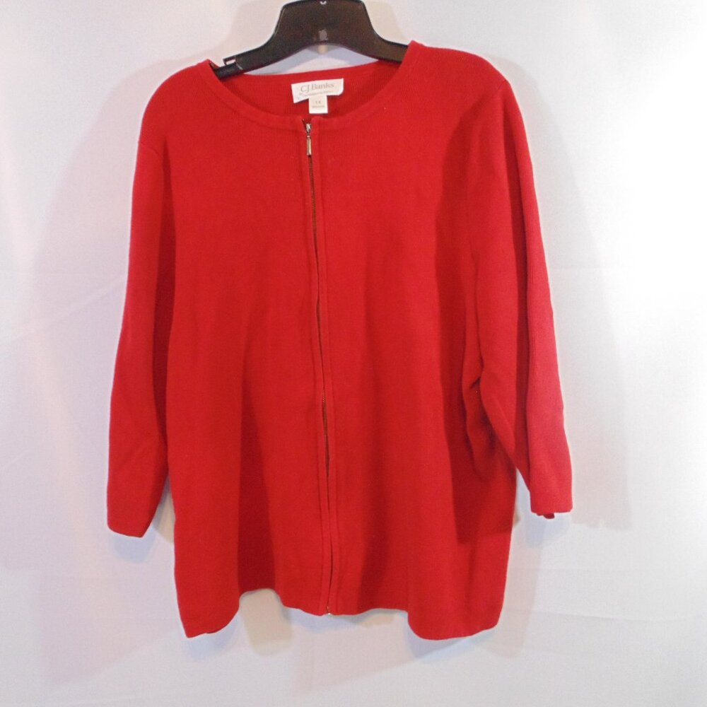 CJ Banks Full Zip Sweater Women's 1X Red 3/4 Sleeves